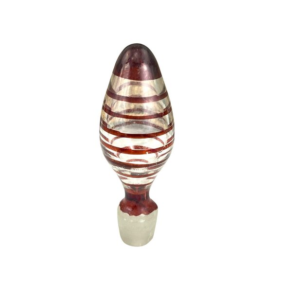 Hand Blown Swirl Studio Art Glass Bottle Stopper Red & White - Picture 7 of 7